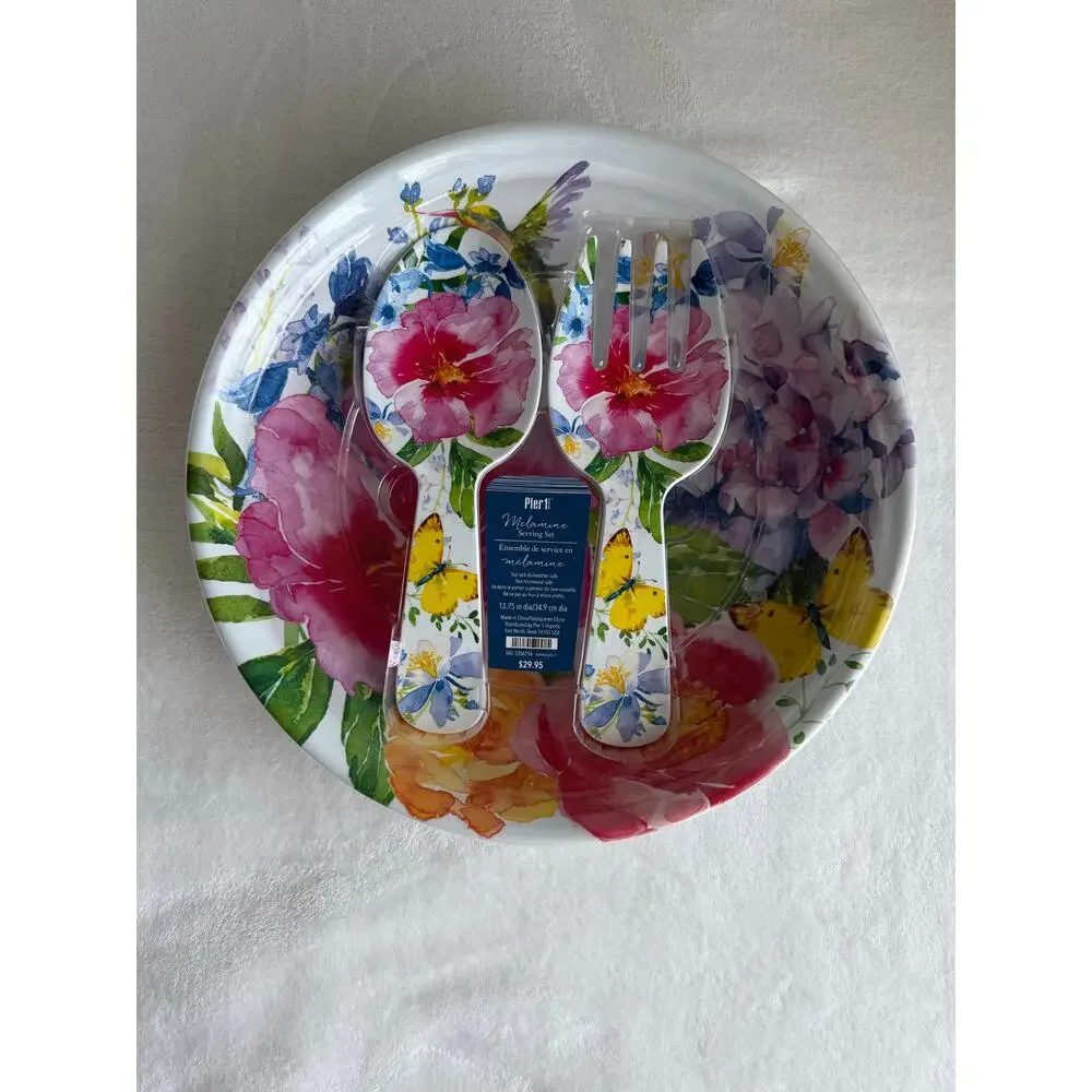 NWT Pier 1 Melamine Salad Bowl Dish‎ Serving Set Summer Floral Butterflies 14